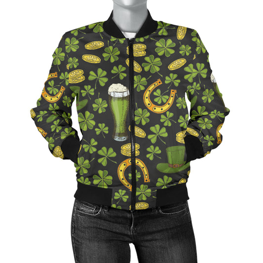 Clover St Patricks Pattern Print Design 03 Women's Bomber Jacket