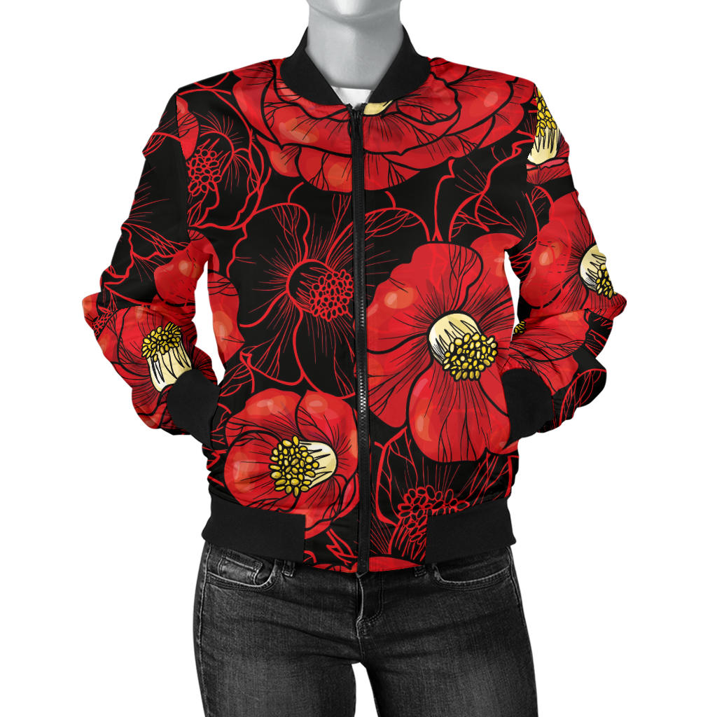 Camellia Pattern Print Design CM06 Women Bomber Jacket