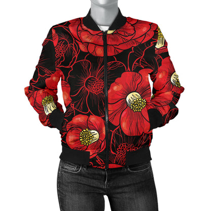 Camellia Pattern Print Design CM06 Women Bomber Jacket