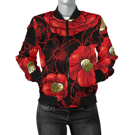 Camellia Pattern Print Design CM06 Women Bomber Jacket