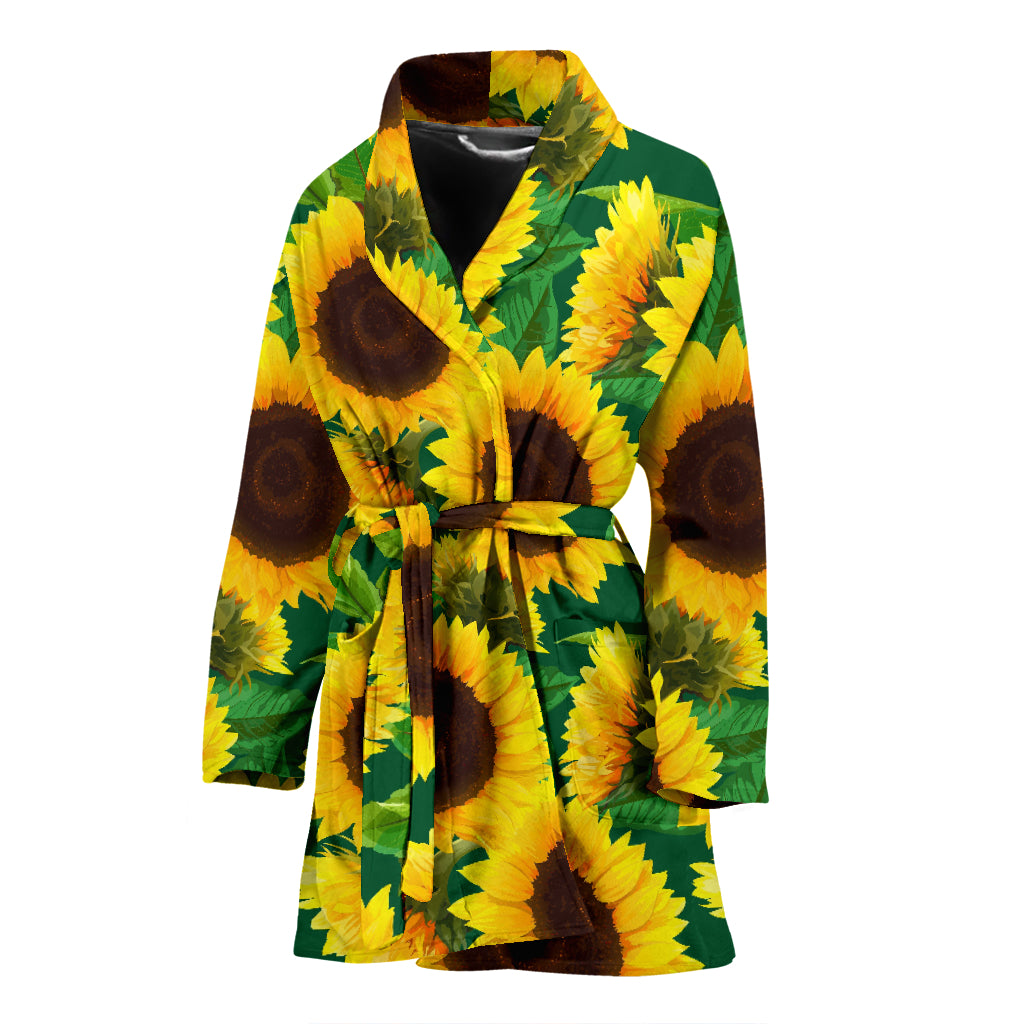 Sunflower Pattern Print Design SF02 Women Bathrobe