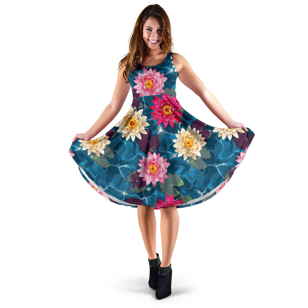 Water Lily Pattern Print Design WL05 Midi Dress
