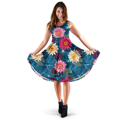 Water Lily Pattern Print Design WL05 Midi Dress