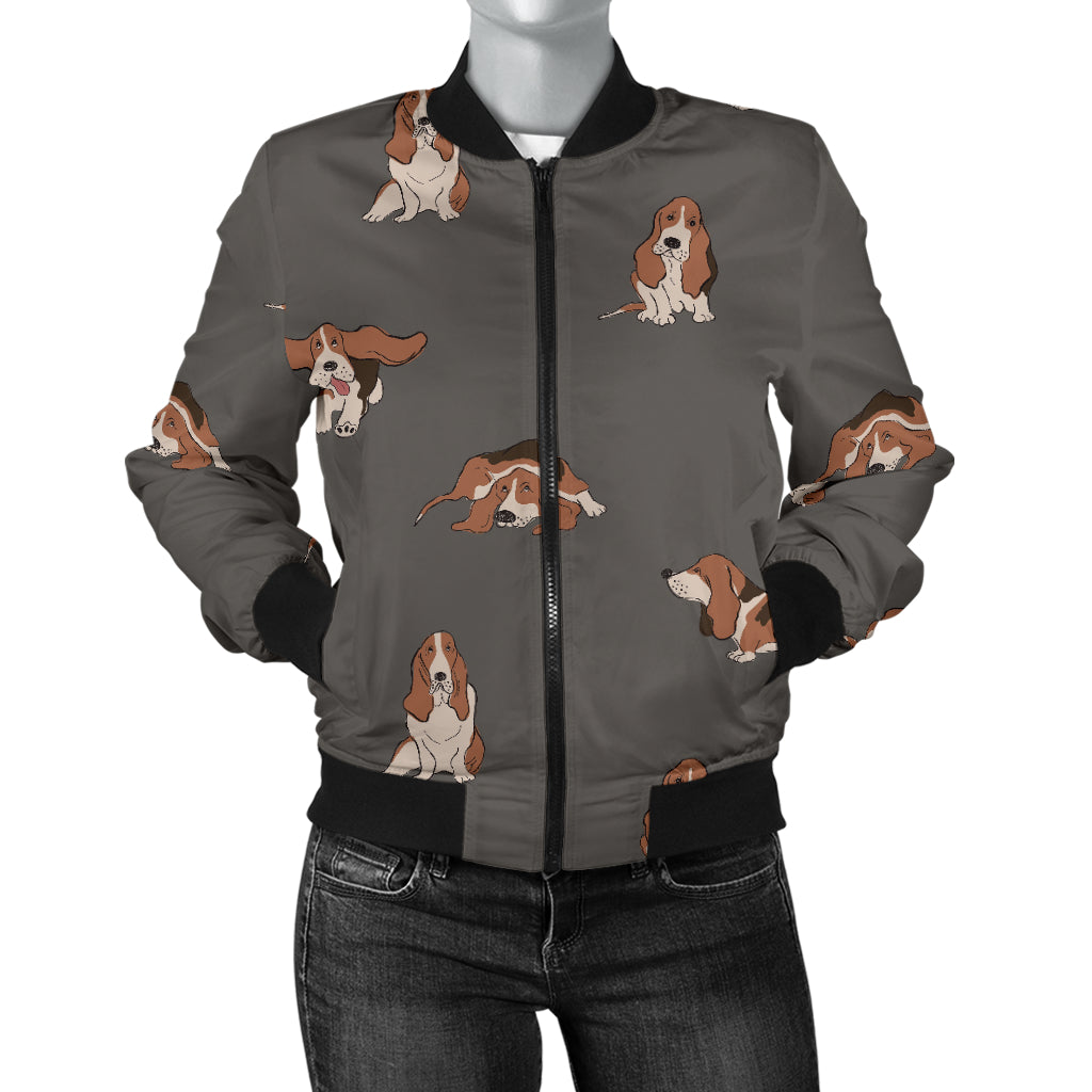 Basset Hound Pattern Print Design 03 Women's Bomber Jacket