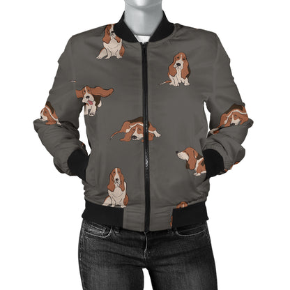 Basset Hound Pattern Print Design 03 Women's Bomber Jacket