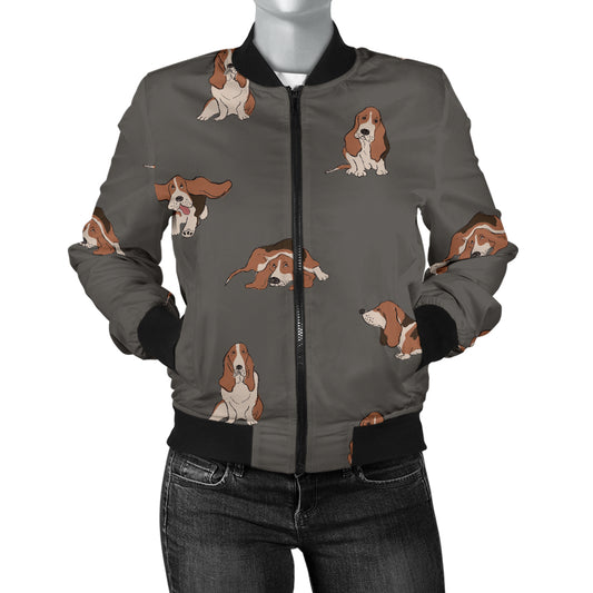 Basset Hound Pattern Print Design 03 Women's Bomber Jacket