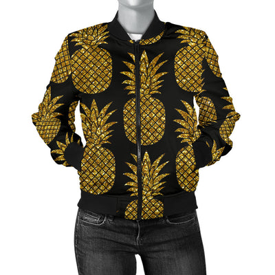 Gold Pineapple Pattern Print Design PP011 Women Bomber Jacket