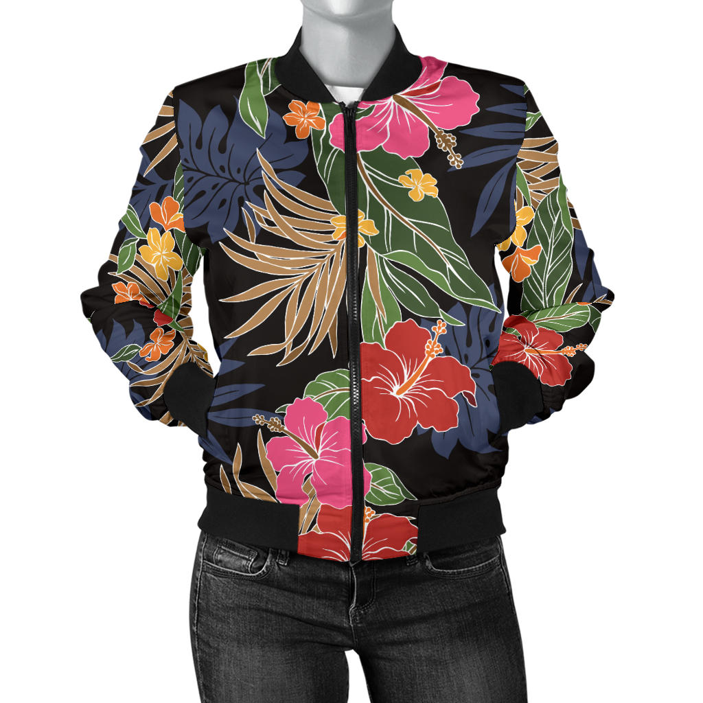 Hawaiian Themed Pattern Print Design H011 Women Bomber Jacket