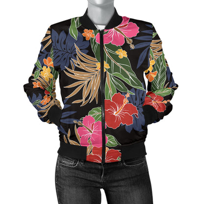 Hawaiian Themed Pattern Print Design H011 Women Bomber Jacket
