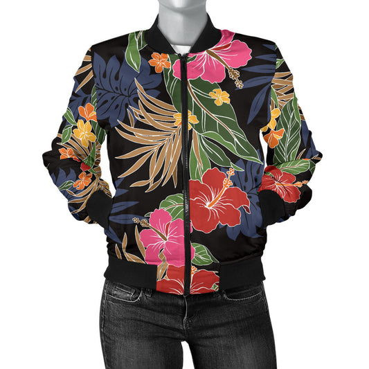 Hawaiian Themed Pattern Print Design H011 Women Bomber Jacket