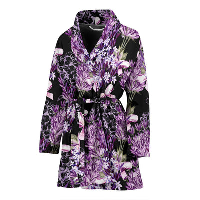 Lavender Pattern Print Design LV06 Women Bathrobe