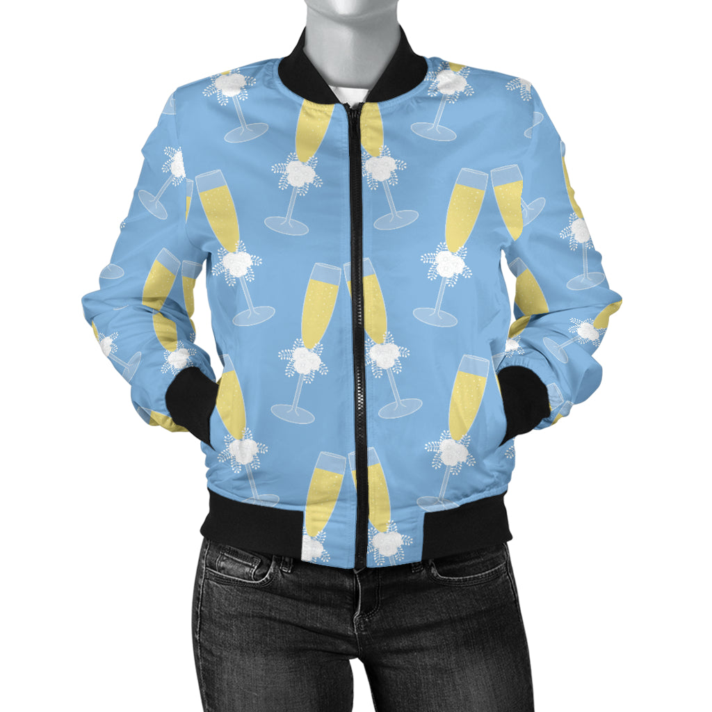 Champagne Pattern Print Design 06 Women's Bomber Jacket