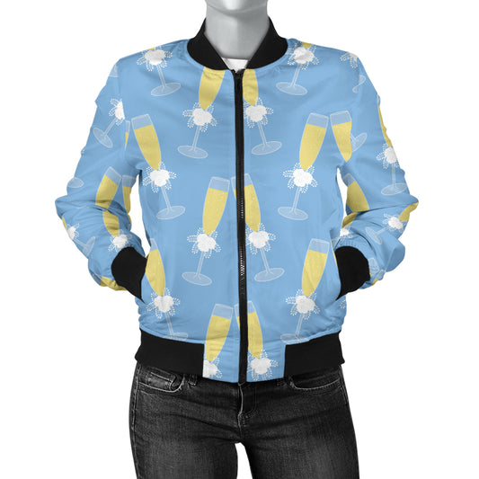 Champagne Pattern Print Design 06 Women's Bomber Jacket