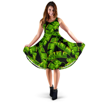 Banana Leaf Pattern Print Design BL06 Midi Dress