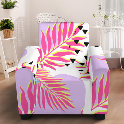 Pink Tropical Palm Leaves Armchair Slipcover