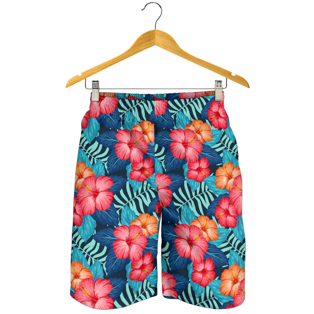 Red Hibiscus Pattern Print Design HB02 Mens Shorts