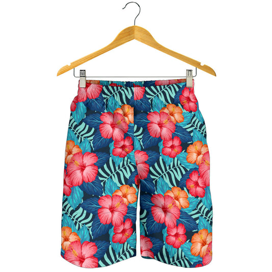 Red Hibiscus Pattern Print Design HB02 Mens Shorts