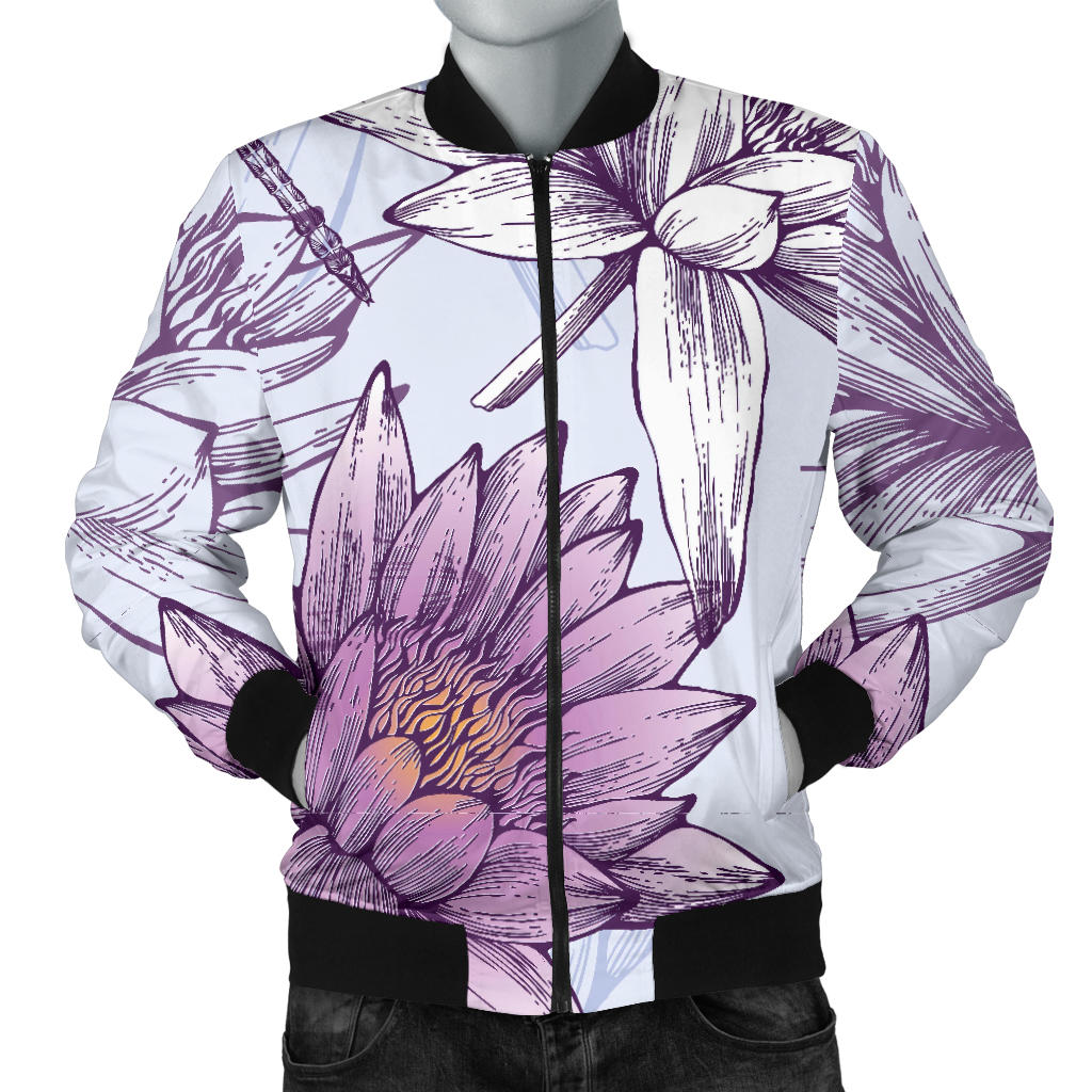Water Lily Pattern Print Design WL01 Men Bomber Jacket