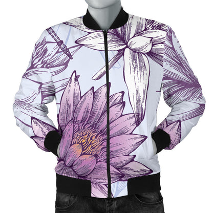 Water Lily Pattern Print Design WL01 Men Bomber Jacket