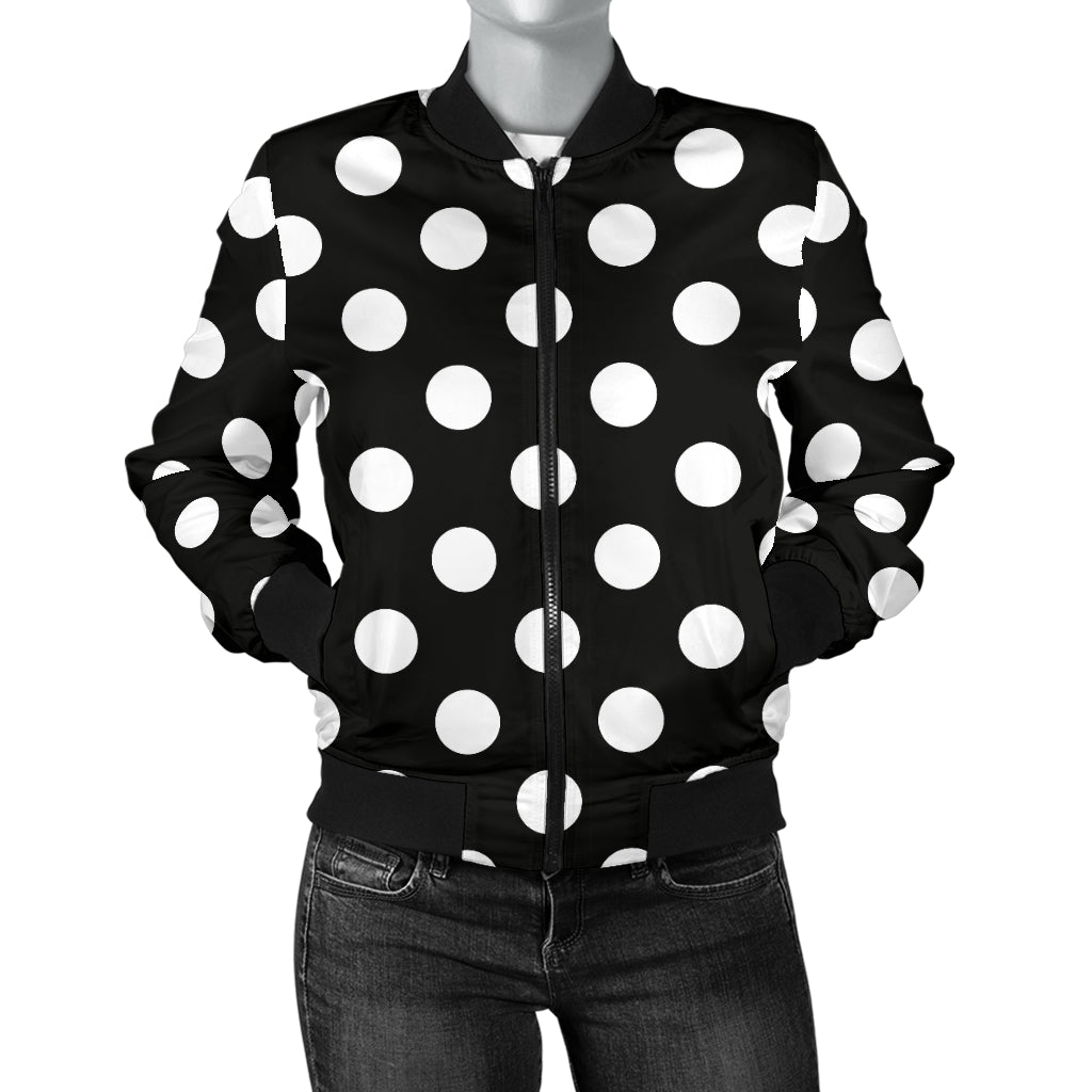 Polka Dot Black White Pattern Print Design 03 Women's Bomber Jacket