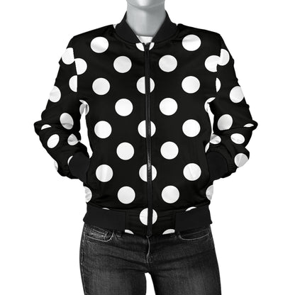 Polka Dot Black White Pattern Print Design 03 Women's Bomber Jacket