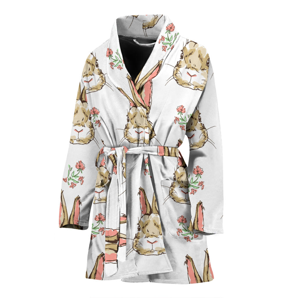 Rabbit Pattern Print Design RB09 Women Bathrobe