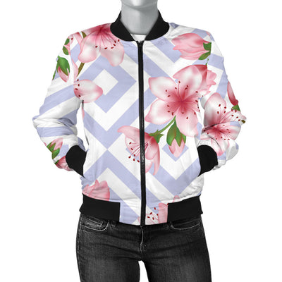 Cherry Blossom Pattern Print Design CB07 Women Bomber Jacket