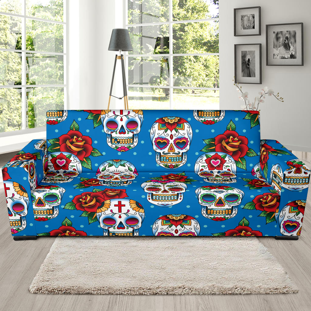 Sugar Skull Rose Pattern Sofa Slipcover