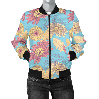 Gerberas Pattern Print Design GB04 Women Bomber Jacket