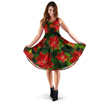 Poinsettia Pattern Print Design POT04 Midi Dress