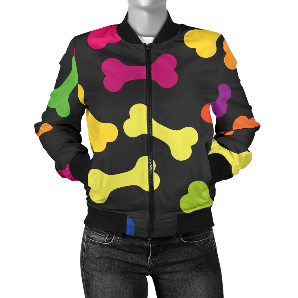 Dog Bone Neon Color Pattern Print Design 02 Women's Bomber Jacket