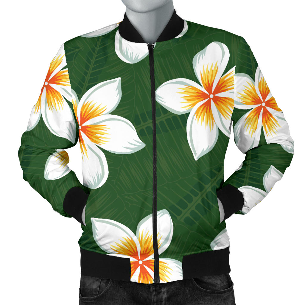 White Plumeria Pattern Print Design PM020 Men Bomber Jacket