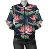 Water Lily Pattern Print Design WL03 Women Bomber Jacket