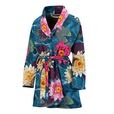 Water Lily Pattern Print Design WL05 Women Bathrobe