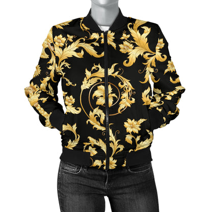 Baroque Golden Pattern Print Design 04 Women's Bomber Jacket