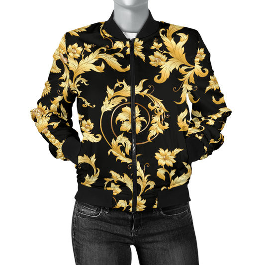 Baroque Golden Pattern Print Design 04 Women's Bomber Jacket