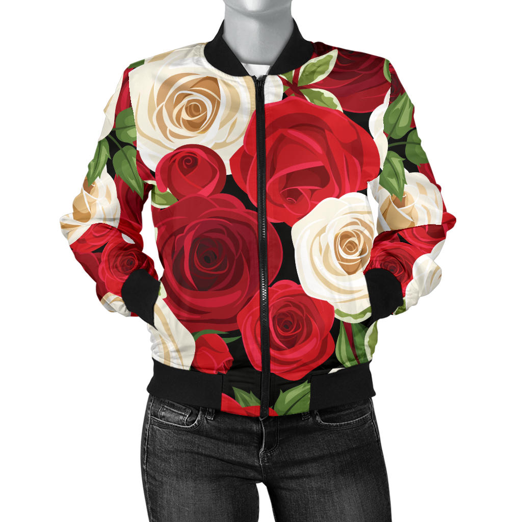 Rose Pattern Print Design RO06 Women Bomber Jacket
