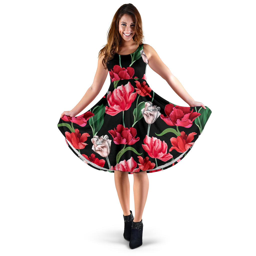 Tulip Pattern Print Design TP08 Midi Dress