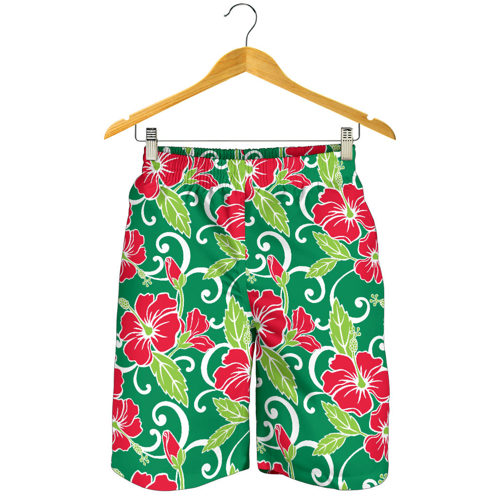 Red Hibiscus Pattern Print Design HB019 Mens Shorts