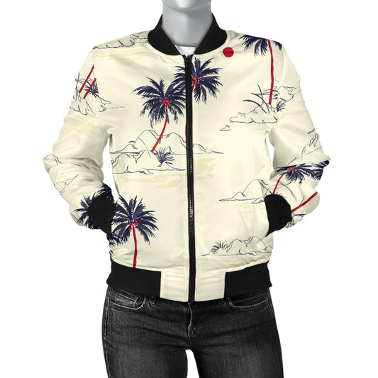 Palm Tree Pattern Print Design PT08 Women Bomber Jacket