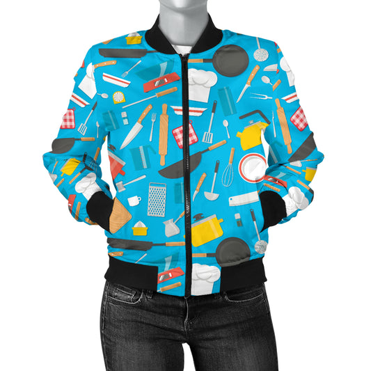 Cooking Kitchen Tools Pattern Print Design 03 Women's Bomber Jacket