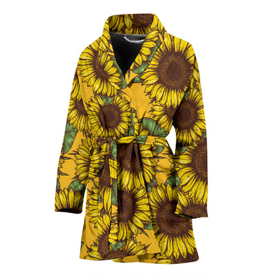 Sunflower Pattern Print Design SF04 Women Bathrobe