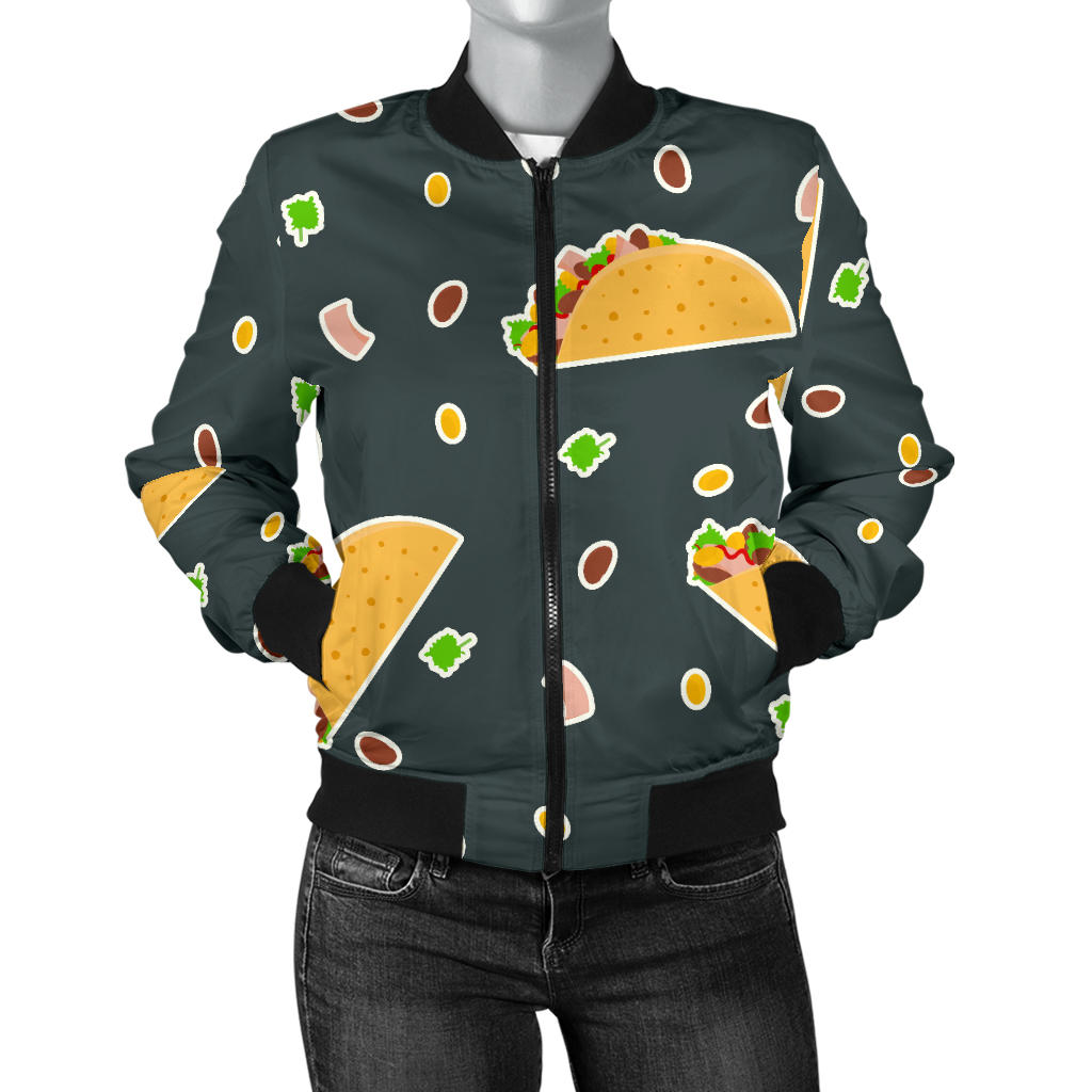 Taco Pattern Print Design TC02 Women Bomber Jacket