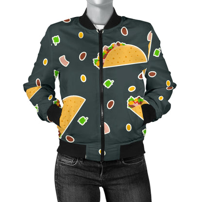 Taco Pattern Print Design TC02 Women Bomber Jacket