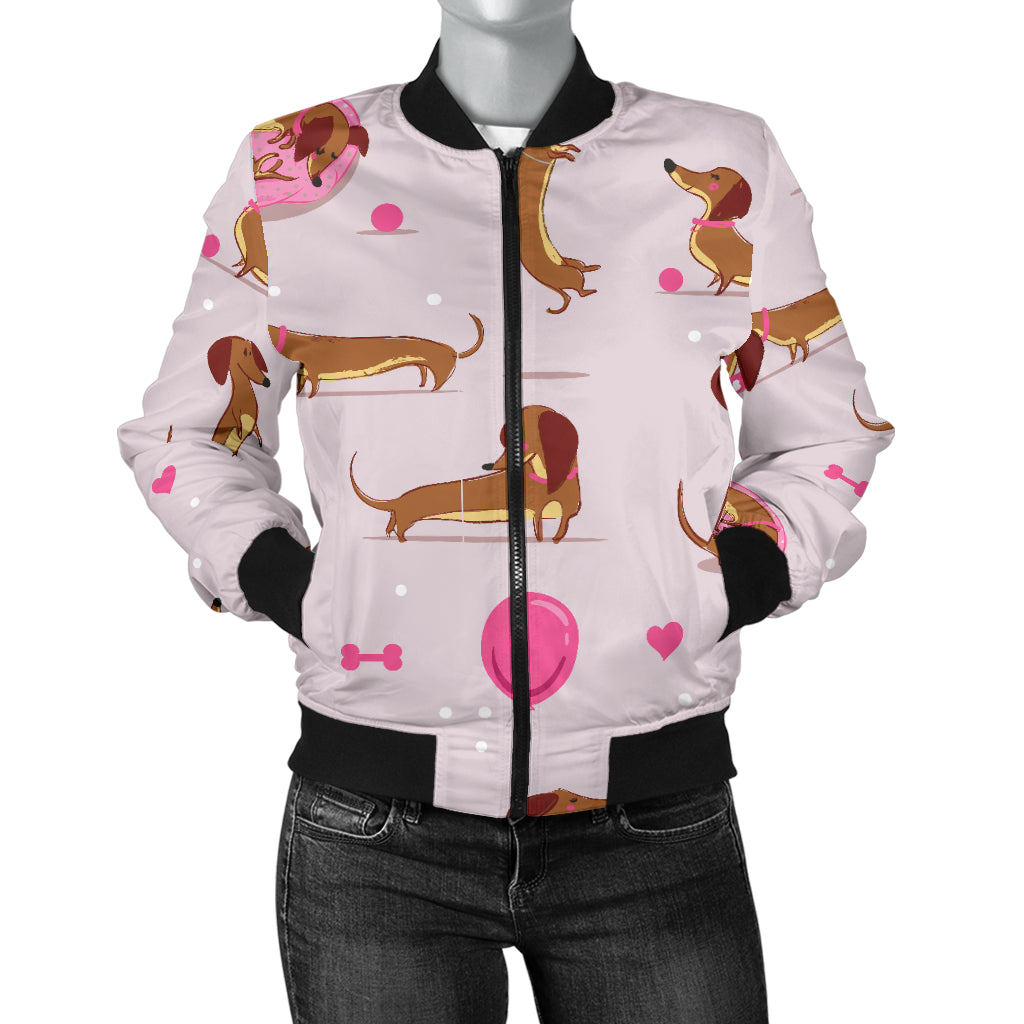 Dachshund Pattern Print Design 10 Women's Bomber Jacket