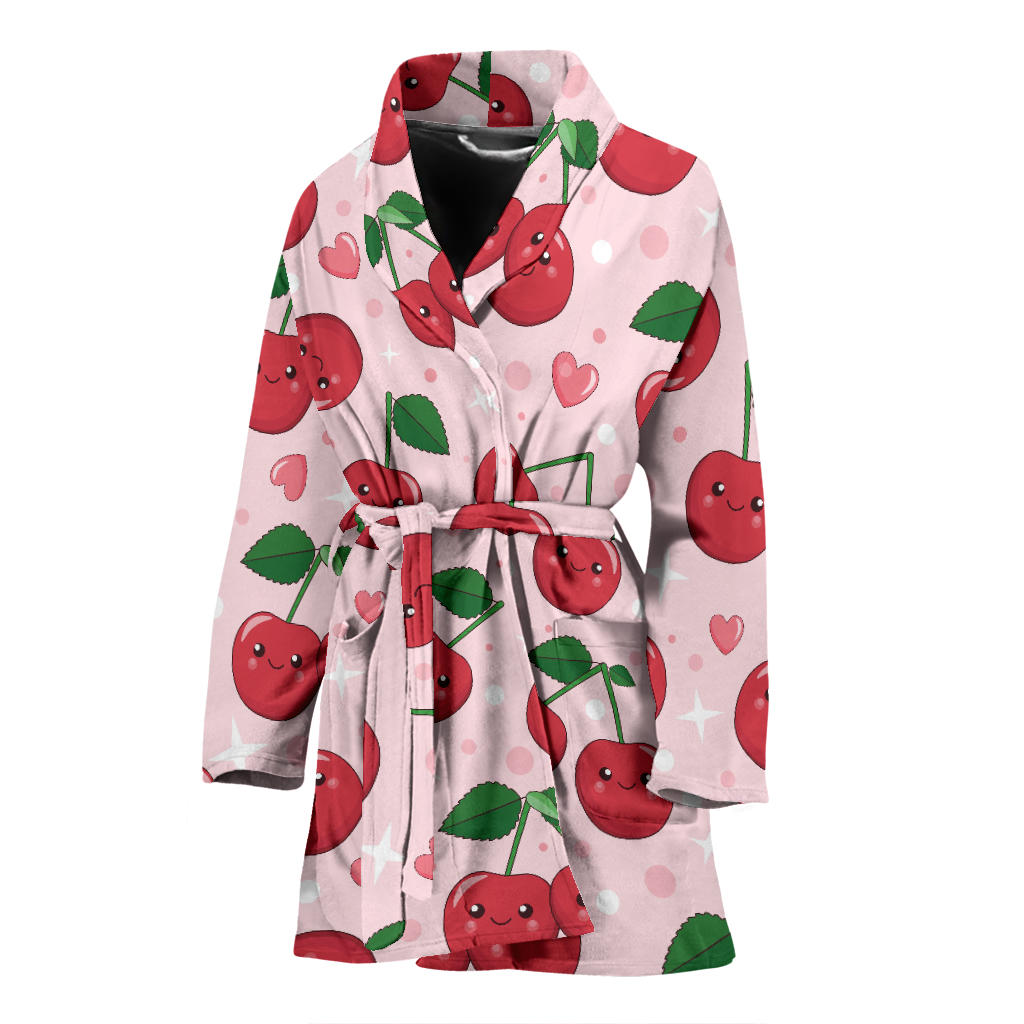 Cherry Pattern Print Design CH02 Women Bathrobe