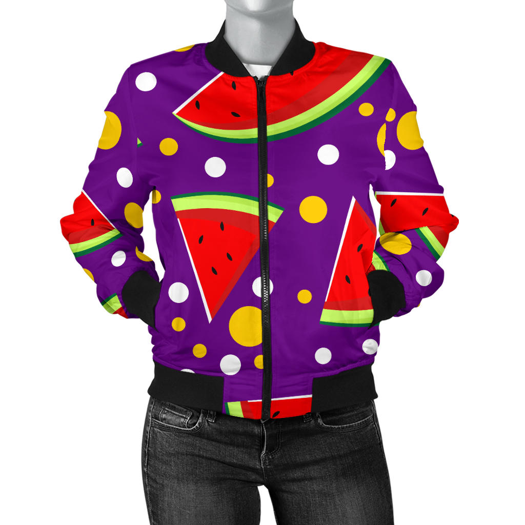 Watermelon Pattern Print Design WM010 Women Bomber Jacket