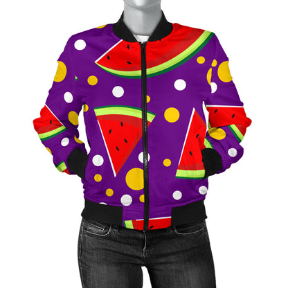 Watermelon Pattern Print Design WM010 Women Bomber Jacket