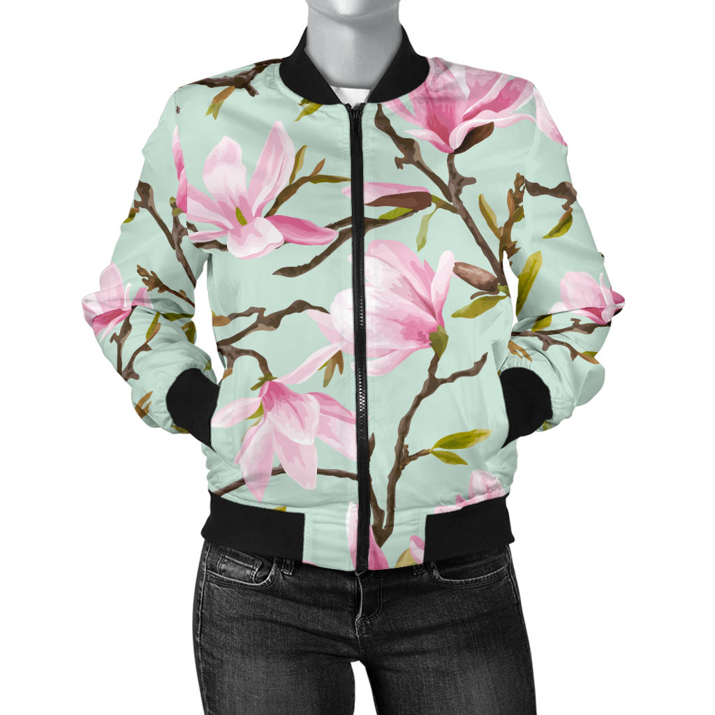 Magnolia Pattern Print Design MAG04 Women Bomber Jacket