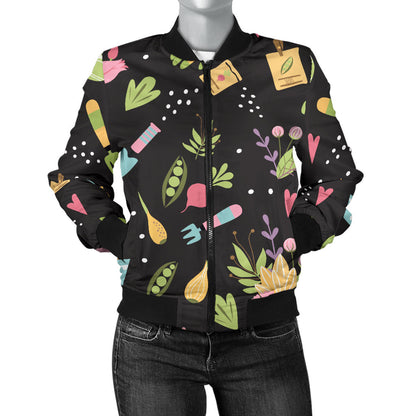 Gardening Pattern Print Design G03 Women Bomber Jacket
